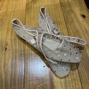 Sam Edelman Nude Rhinestone Mary Jane Flats with Ankle Strap